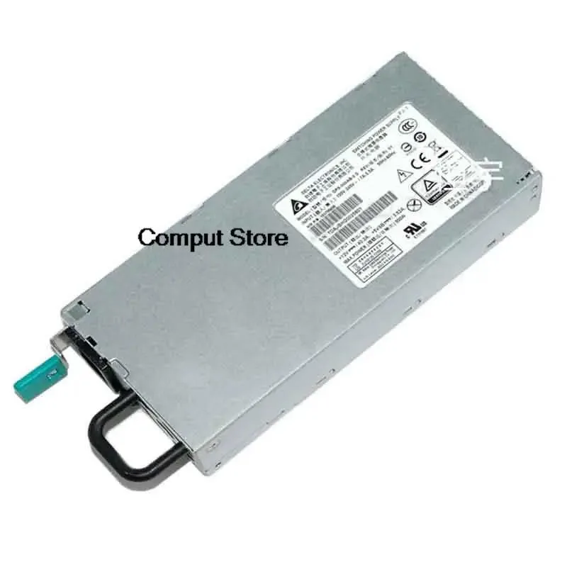 Rectangular silver server power supply unit with ventilation grille and rear connector