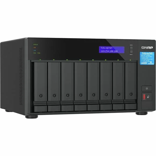 Silver rackmount NAS enclosure with front drive bays