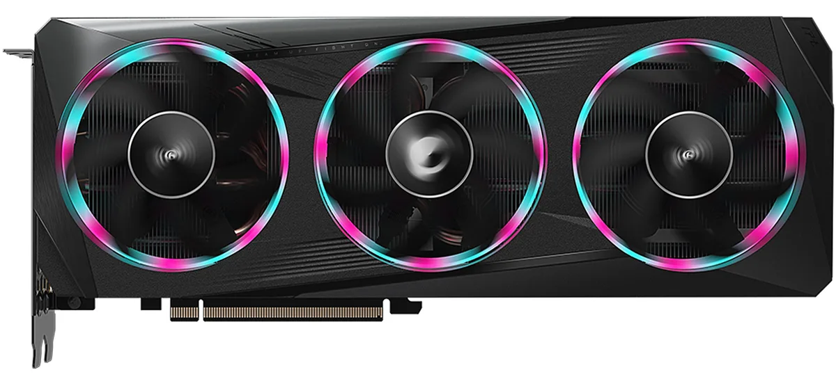 A triple-slot ATX graphics card with a black and silver WINDFORCE 3X cooler, three axial fans and a metal backplate