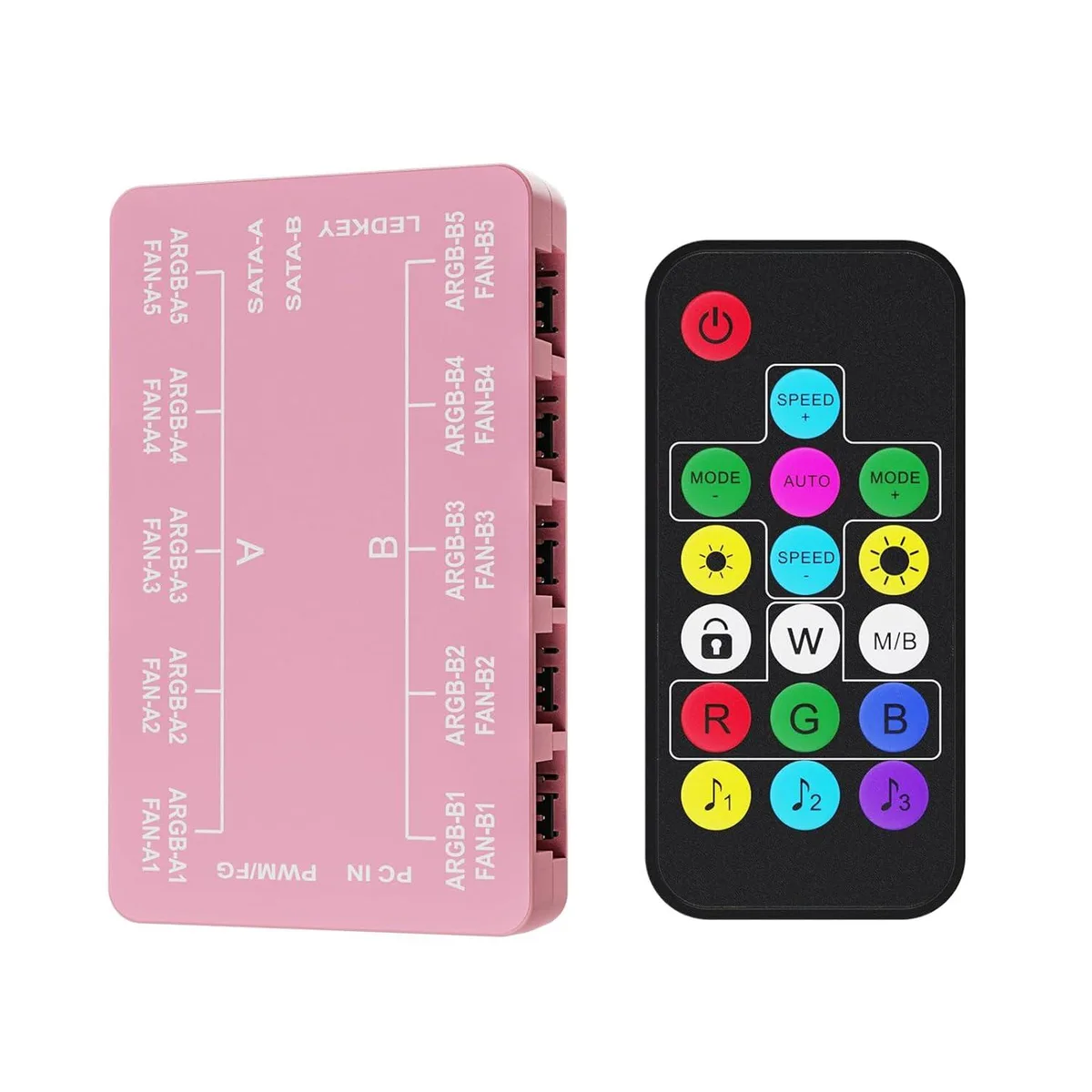 Vetroo Vetroo 20-Port Fan Hub with Remote, SATA Power, 10 PWM + 10 ARGB (Pink) — صورة المنتج