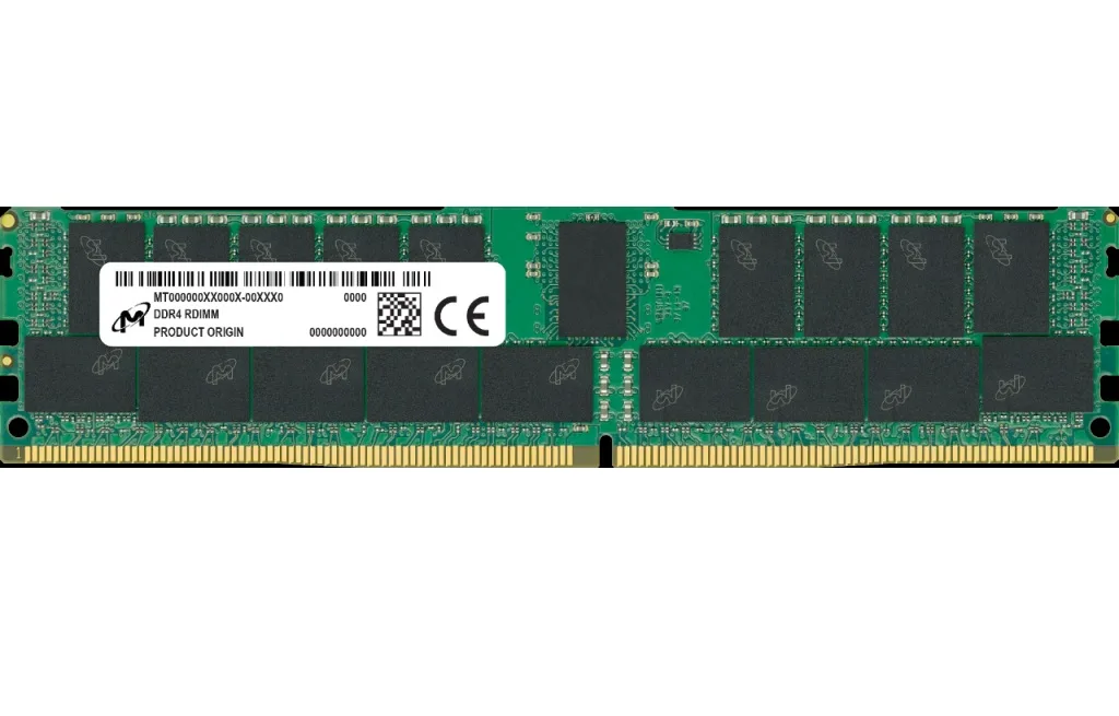 Green 288-pin DDR4 RDIMM module with black chips, no heat spreader