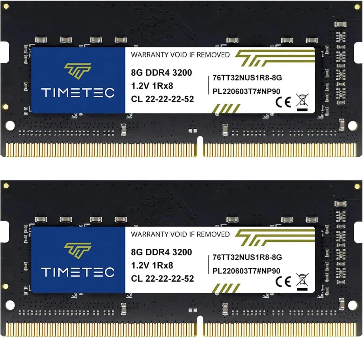 Timetec Timetec 16GB Kit (2x8GB) DDR4 3200MHz CL22 SODIMM Laptop RAM — photo du produit