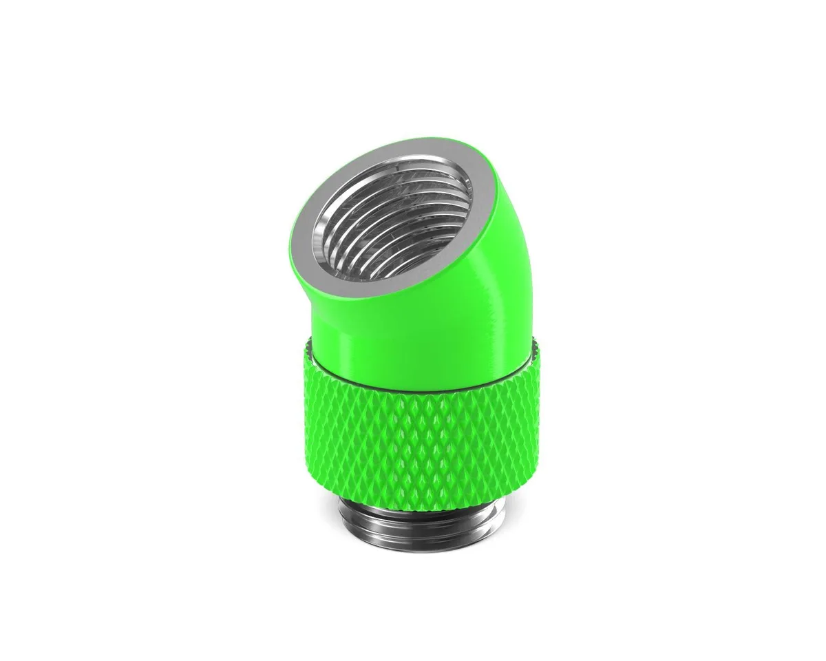 PrimoChill PrimoChill Male to Female G1/4 30 Degree Rotary Elbow Fitting UV Green diy cooling — 제품 사진