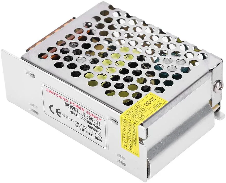 Rectangular aluminium power supply, silver finish, screw terminals visible