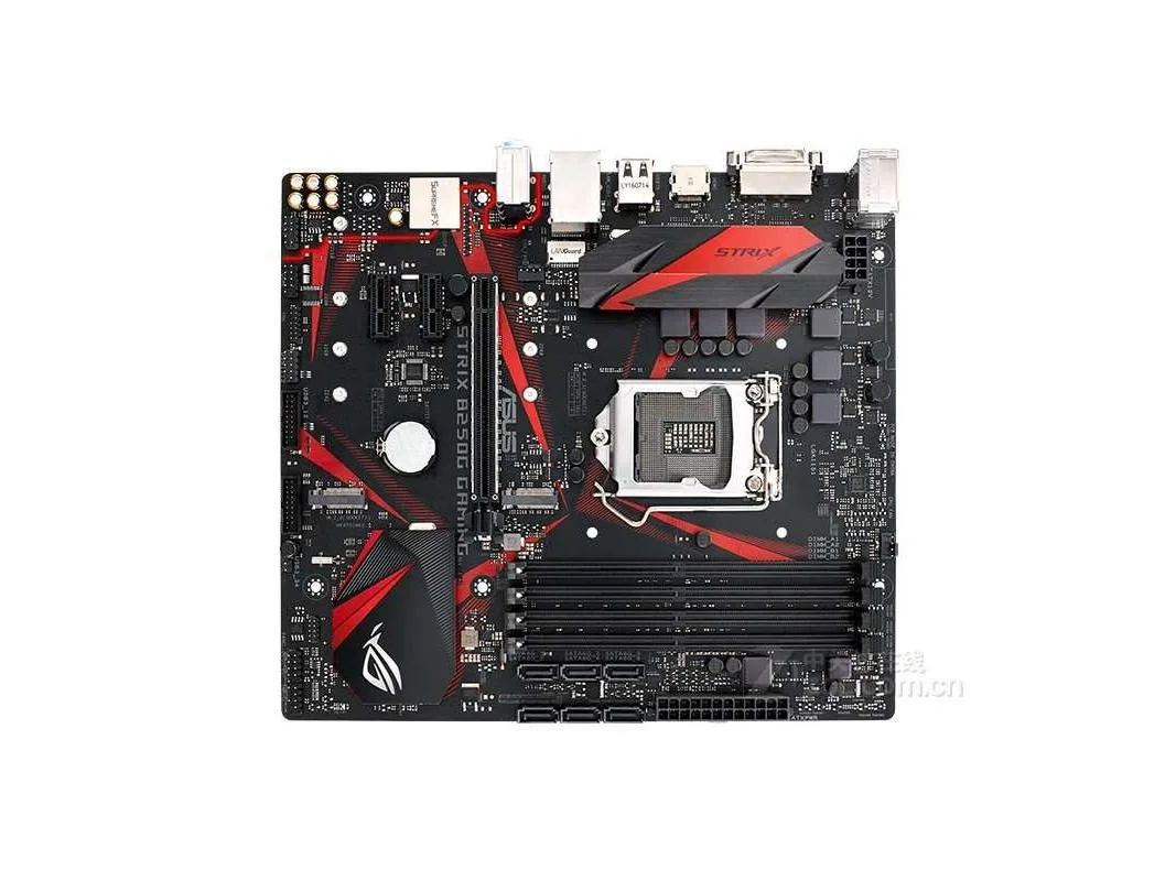 ASUS ROG STRIX B250G GAMING Micro ATX motherboard dark finish with reinforced slots and I/O shield
