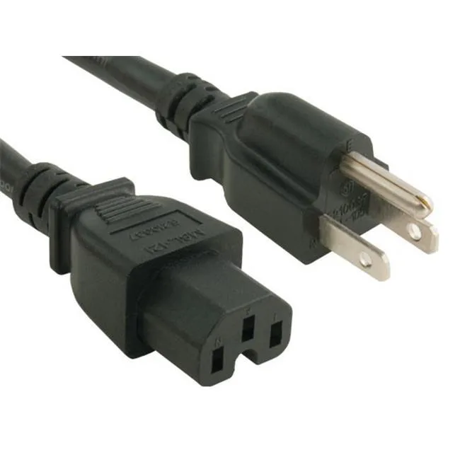 Black 6 ft power cord with NEMA 5-15P plug to C15 connector, 14 AWG SJT jacket