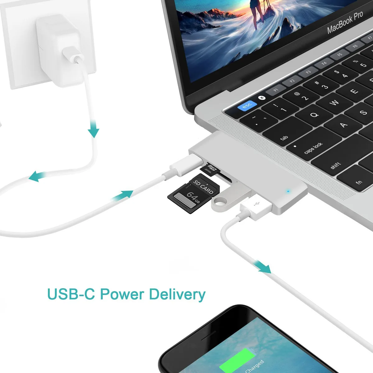 LUOM LUOM PB-9577 5-in-1 USB-C Hub Card Reader Silver — product photo