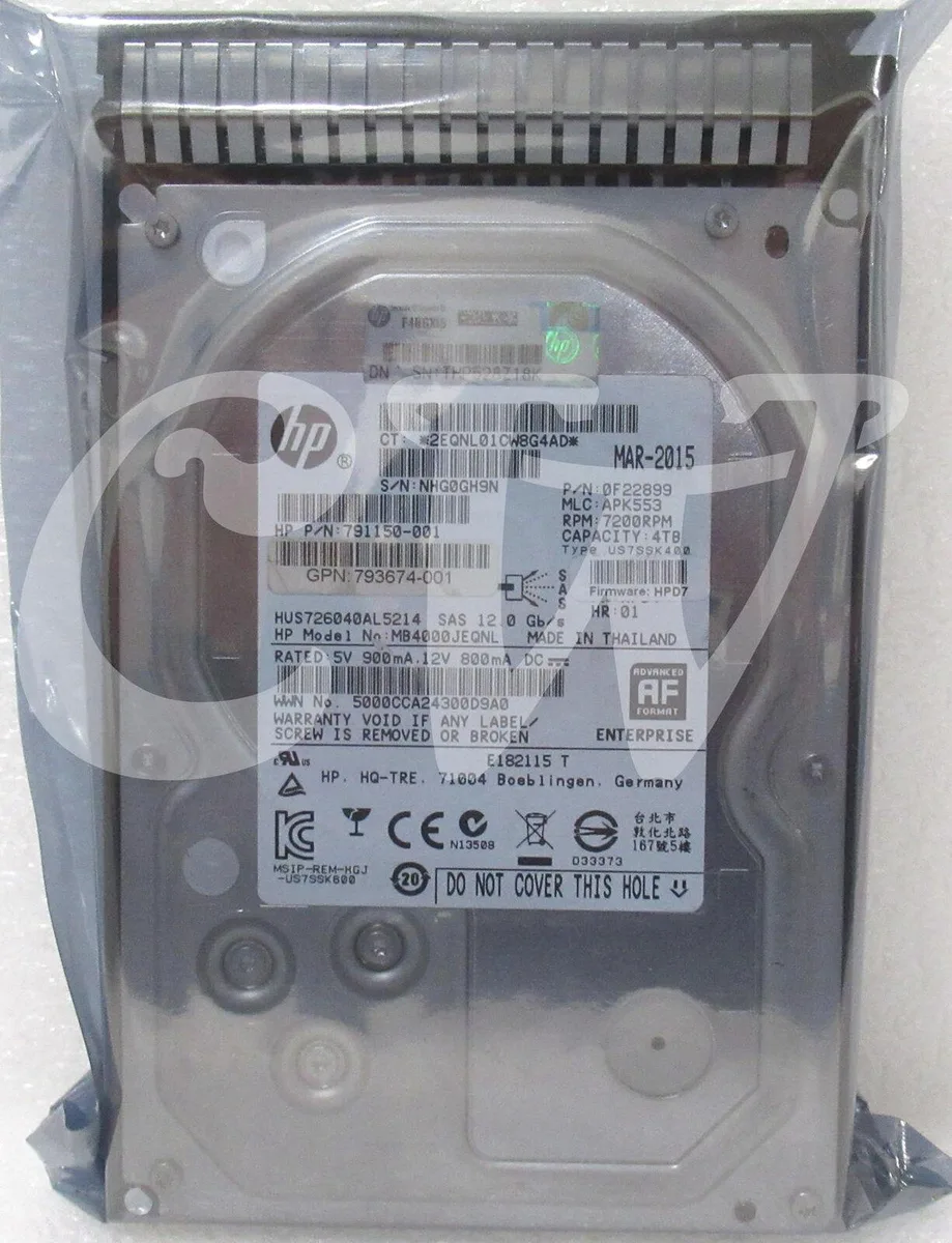 HP HP MB4000JEQNL 4TB 7200RPM SAS 12Gbps 3.5in internal hard drive with Smart Carrier — produktbild