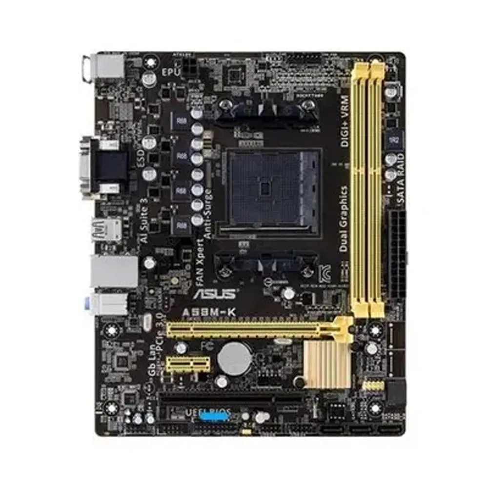 Green micro ATX motherboard with black sockets and silver heatsinks