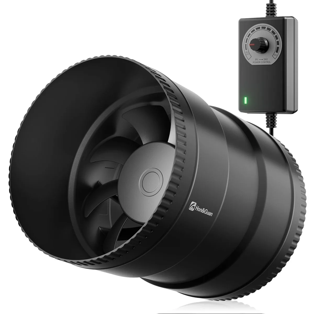 Hon&Guan 6 Inch Inline Booster Duct Fan 345 CFM 19.2W Speed Controller — foto produk
