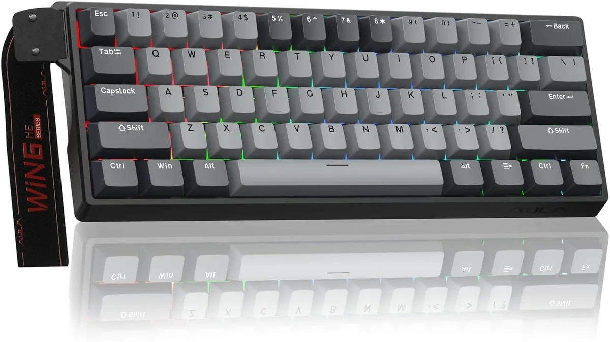 Compact 60 percent wired gaming keyboard with magnetic hall effect switches and RGB lighting