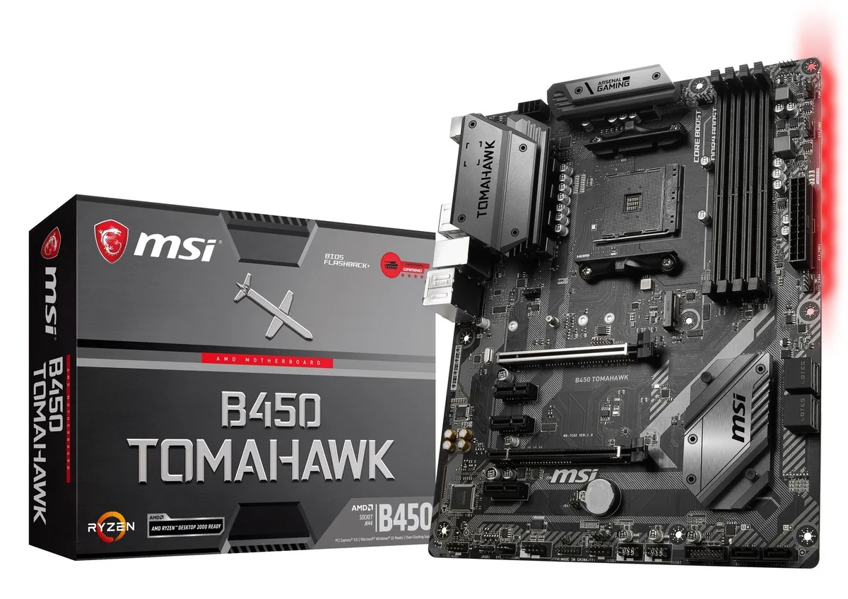 Black ATX motherboard with grey heatsinks and four DDR4 memory slots