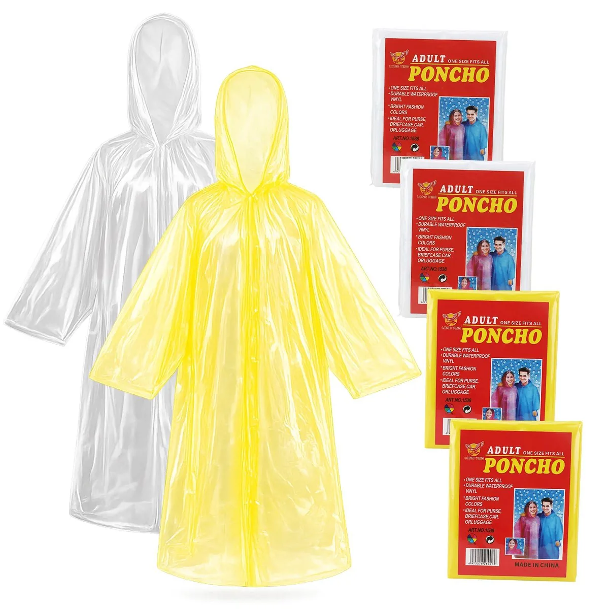 Fampery Disposable Rain Ponchos 4-Pack Clear S 40 x 60 246067 — صورة المنتج
