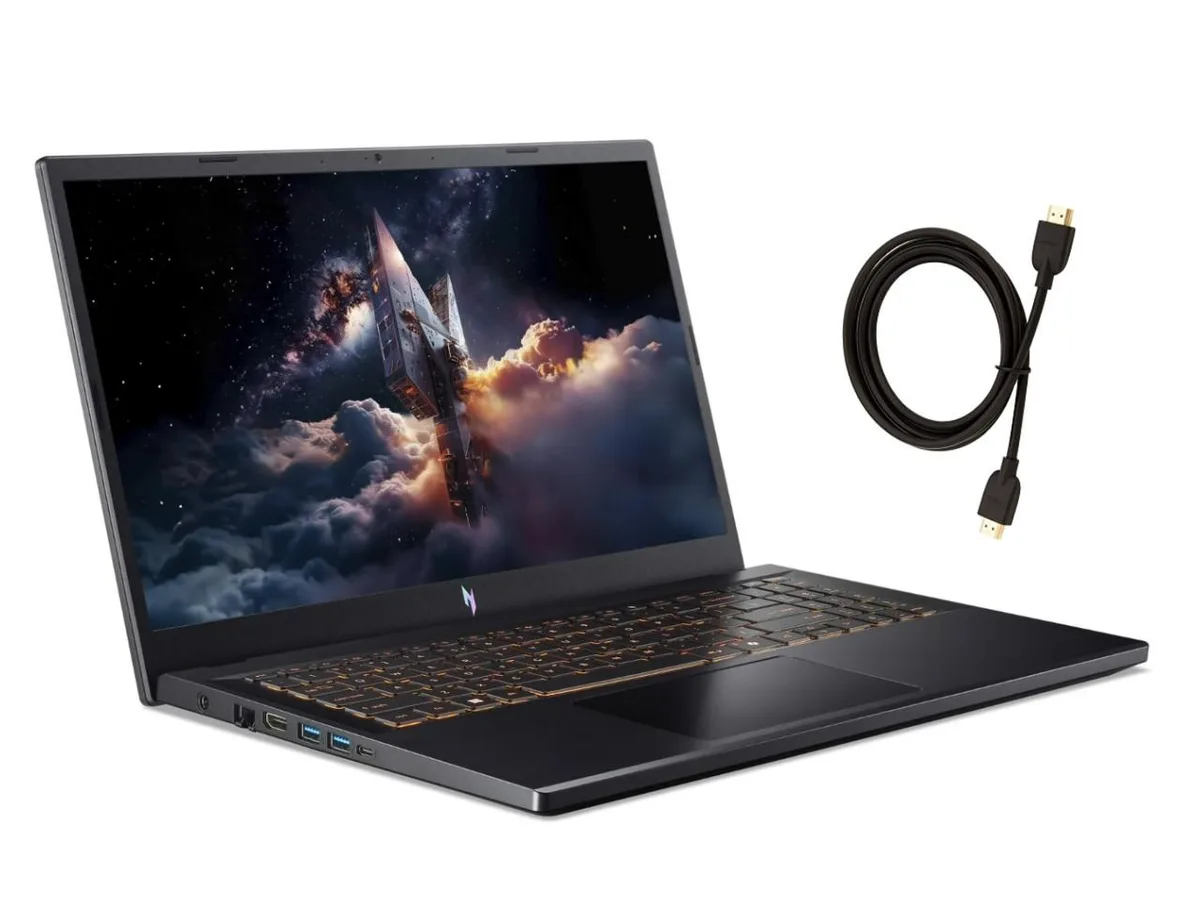 Black 15.6 inch gaming laptop with backlit keyboard and matte finish