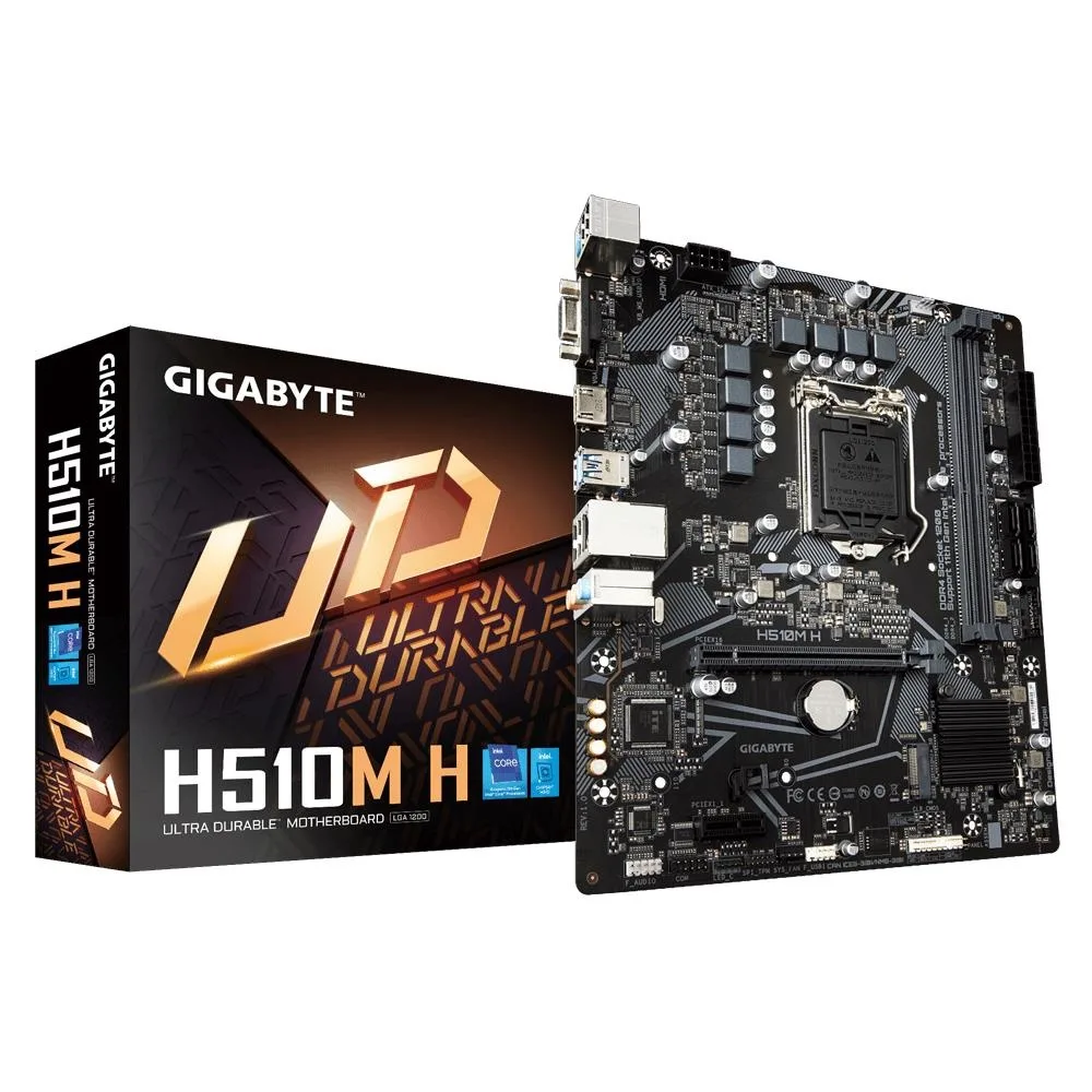 Micro ATX motherboard, black PCB with silver heatsinks