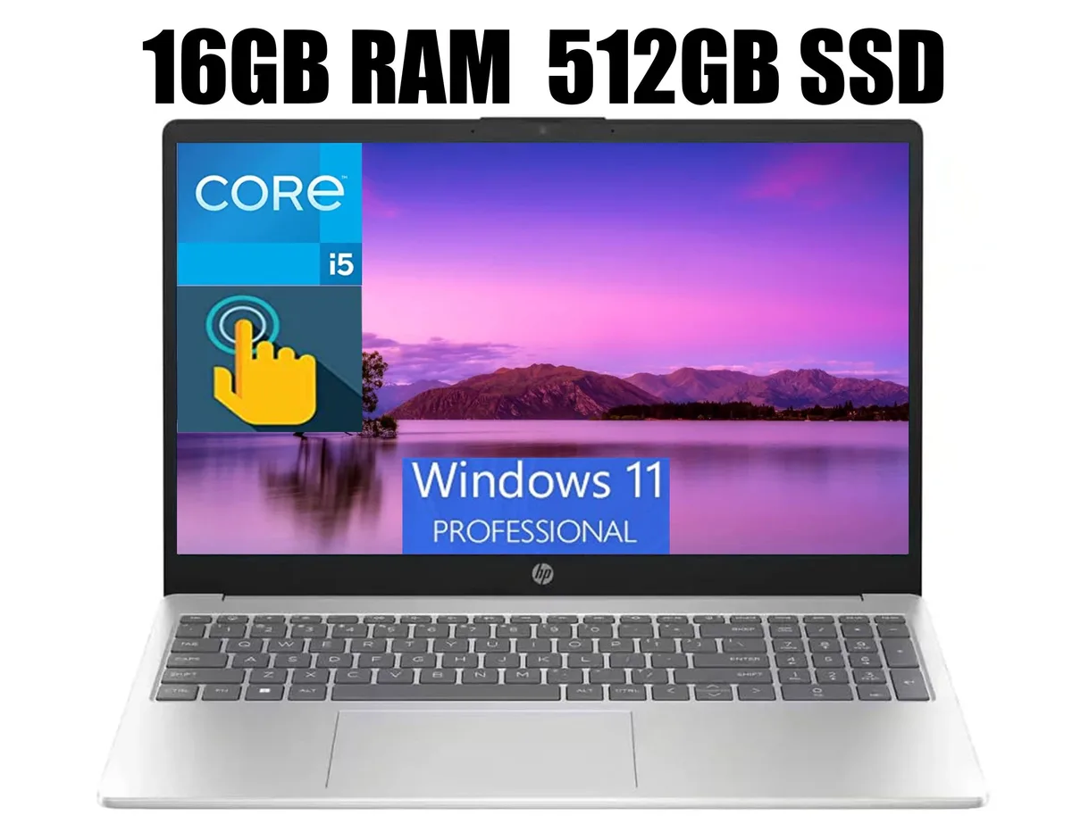 HP HP 15 Business Laptop 15.6" HD Touchscreen i5-1235U 16GB 512GB SSD Windows 11 Pro Silver — product photo