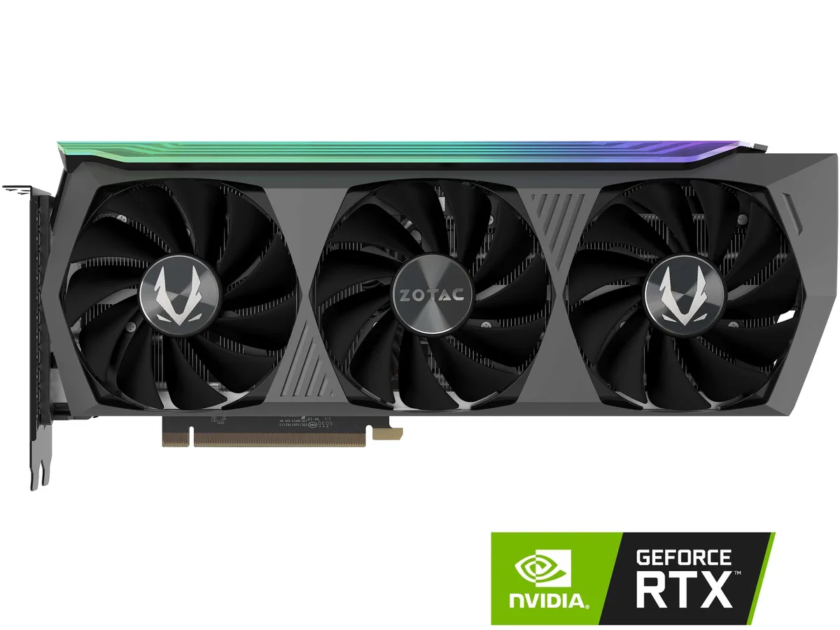 ZOTAC AMP Holo RTX 3080 Ti triple-fan card in black with RGB lighting