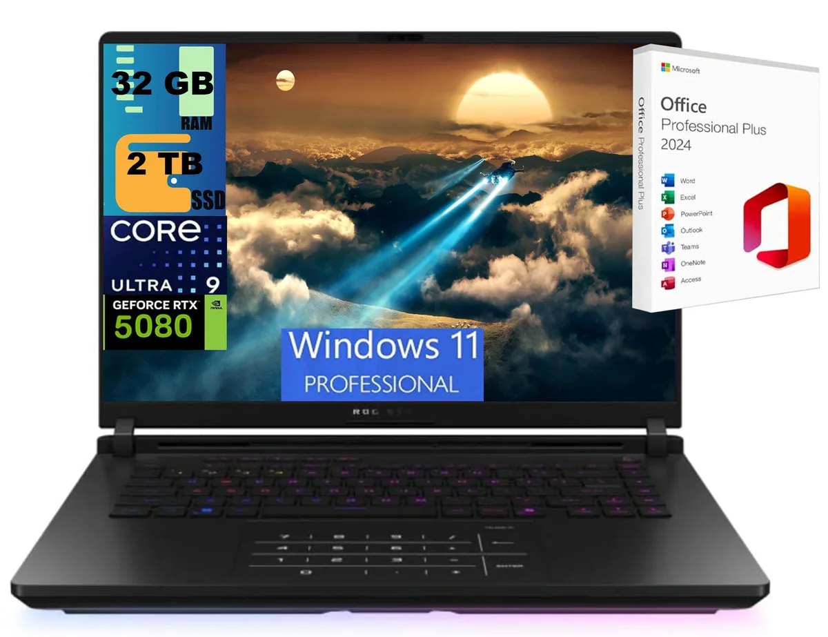 Black 16 inch gaming laptop, matte finish, backlit keyboard visible