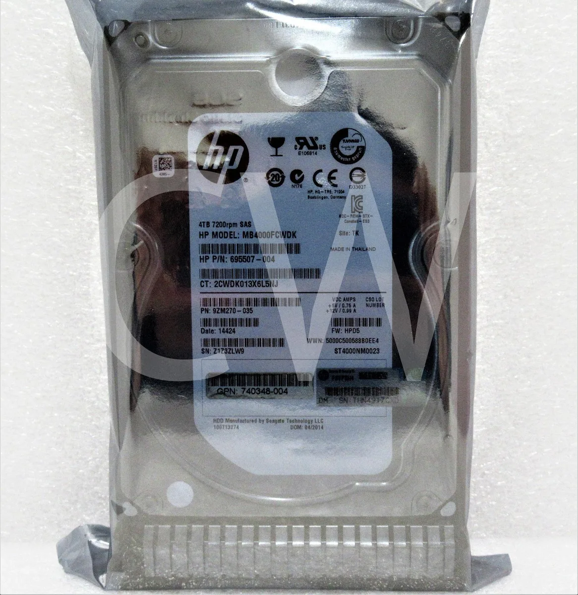 Silver 3.5-inch SAS hard drive in black carrier tray