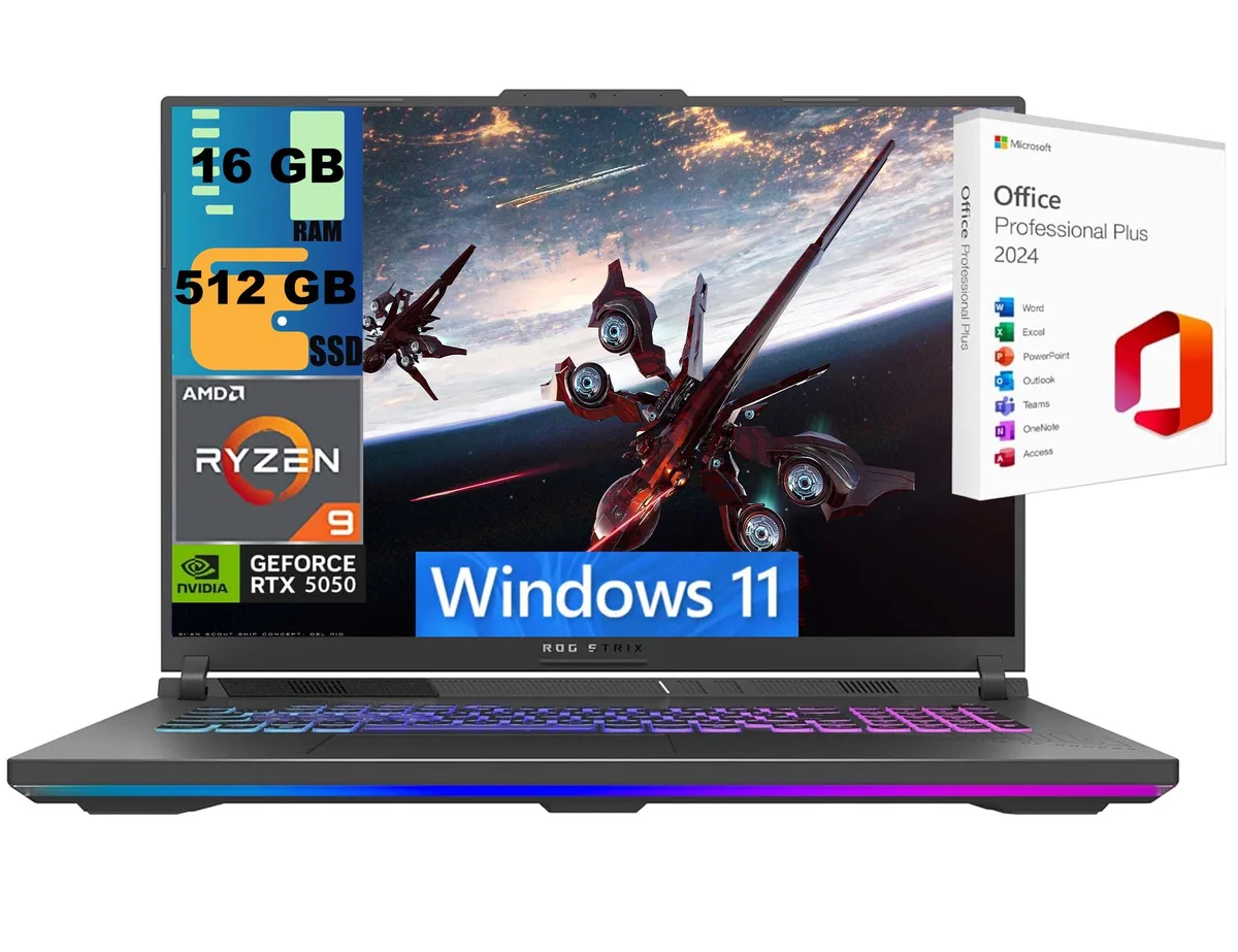 Black 18-inch gaming laptop with matte finish and RGB keyboard backlighting