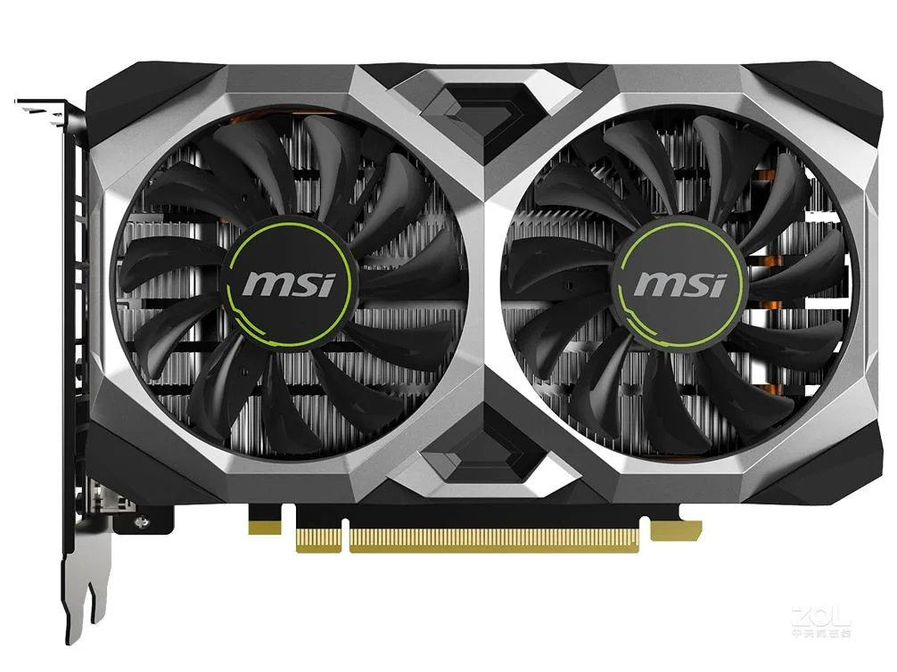 Dual-fan graphics card in black and grey finish