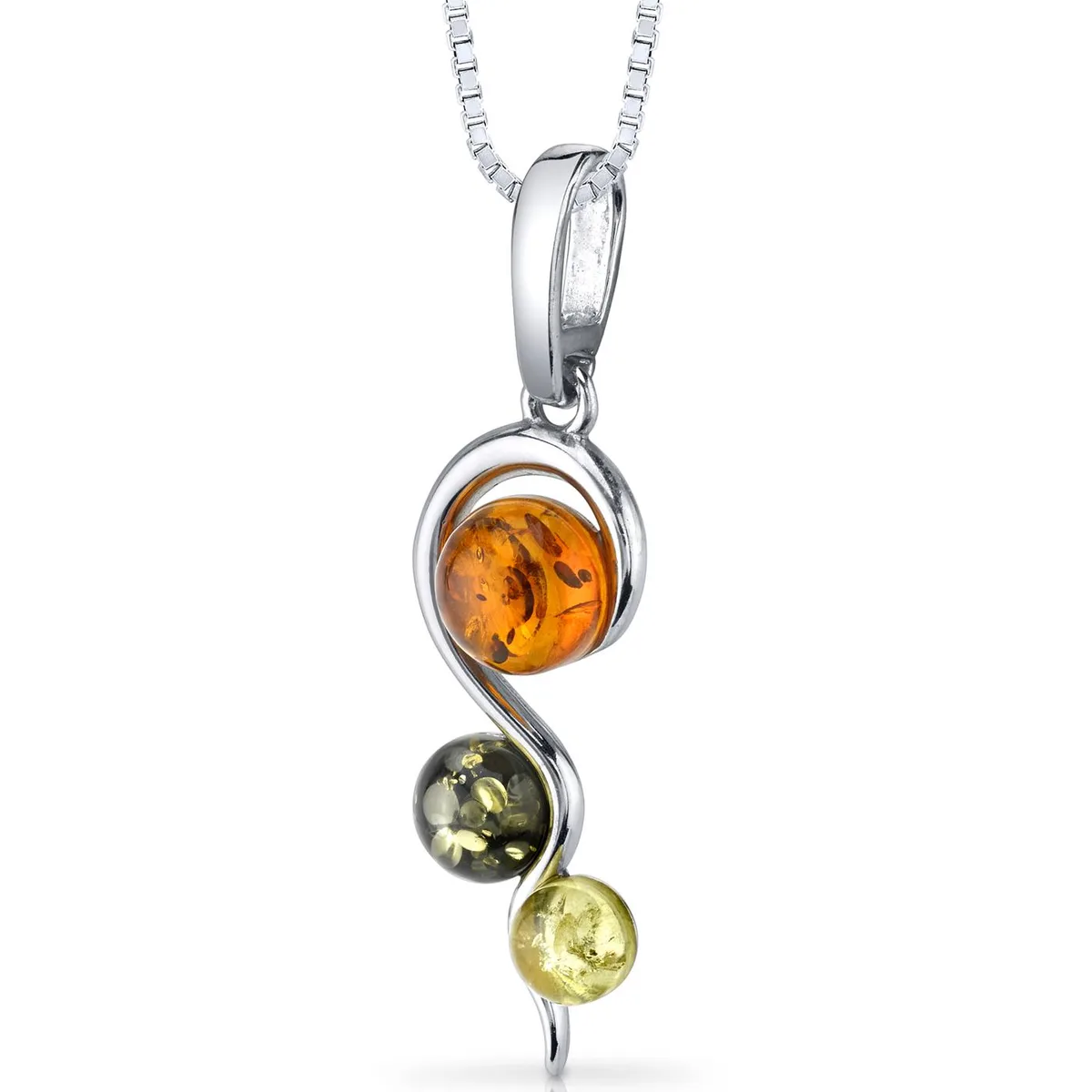 Oravo Oravo Three Stone Baltic Amber Spiral Pendant Necklace Sterling Silver 18 — صورة المنتج