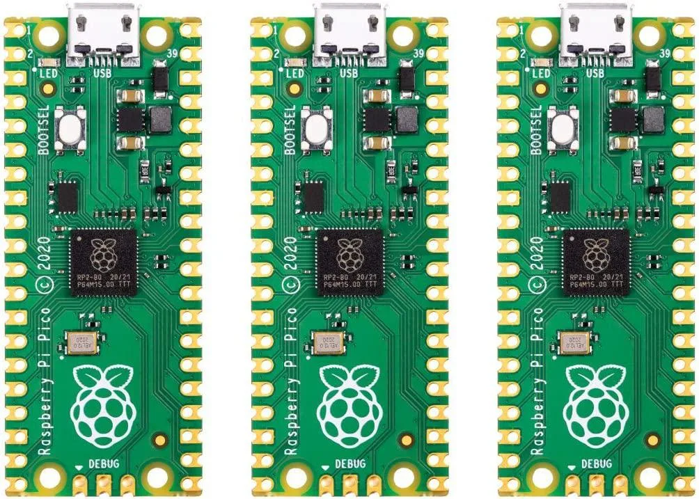 Three small green circuit boards with castellated edges and USB micro connectors