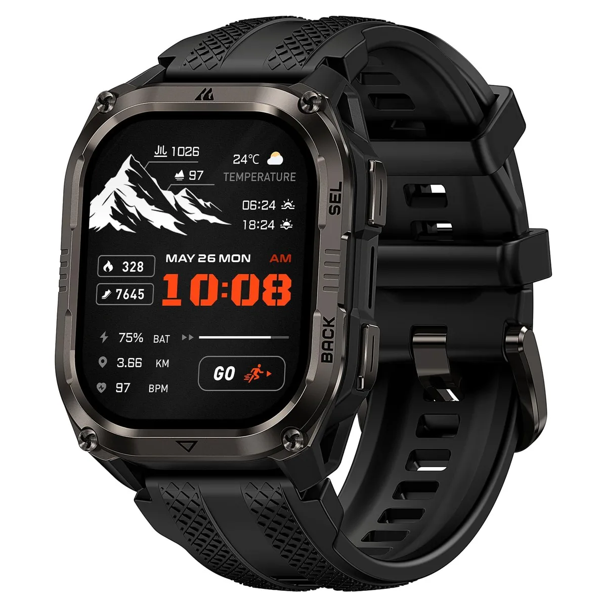 KOSPET PULSE 2 Smart Watch Black 1.96" AMOLED 15-Day GPS — product photo