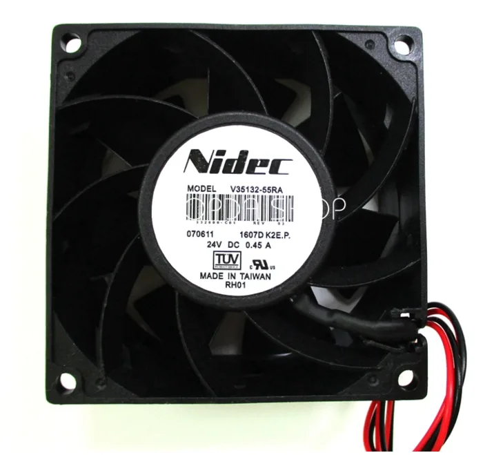 Black 80mm square frame fan 38mm thick two-wire power lead
