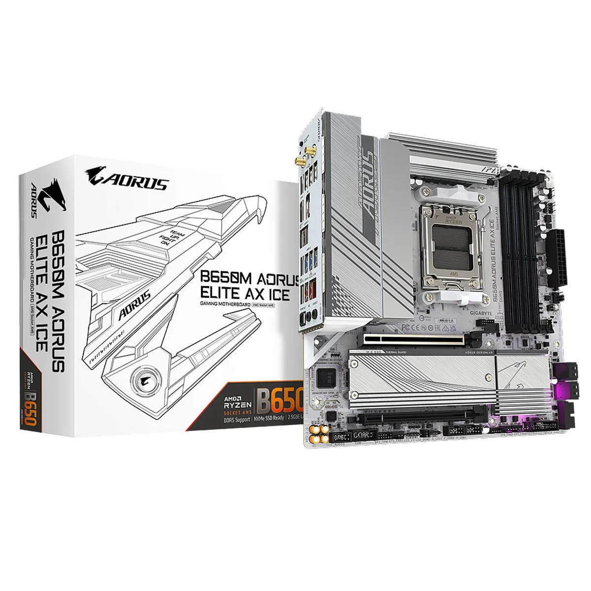 GIGABYTE GIGABYTE B650M AORUS ELITE AX ICE AMD motherboard DDR5 192 GB capacity — photo du produit