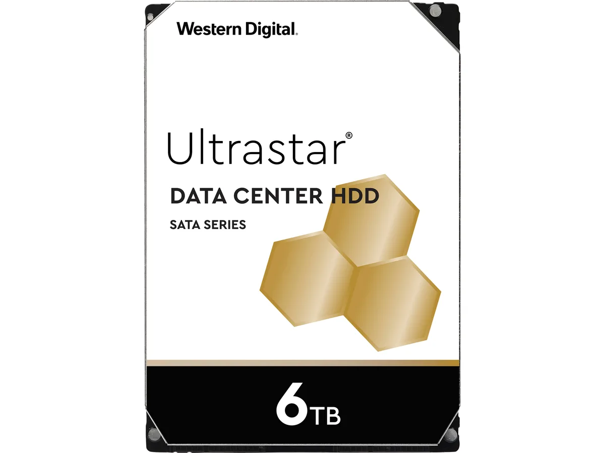 Silver 3.5-inch internal hard drive with label showing Ultrastar DC HC310 6TB