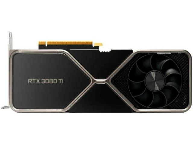 Silver dual-slot graphics card with black cooling shroud and exposed 12-pin power connector