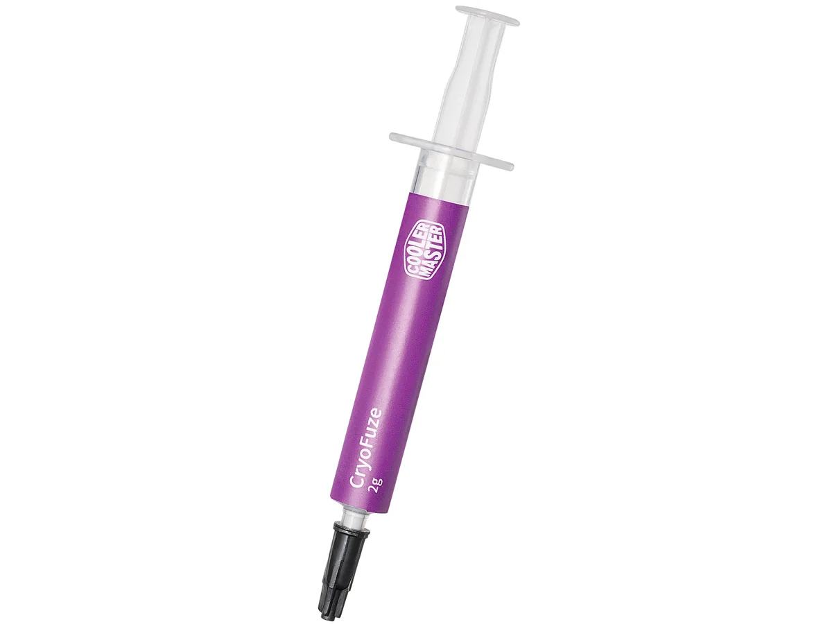 Small silver syringe with black cap and plastic spreader tool