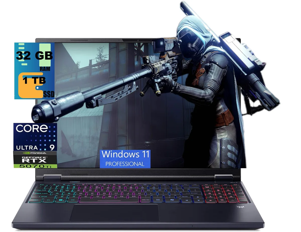 Black 16-inch gaming laptop with 4-zone RGB keyboard and slim profile