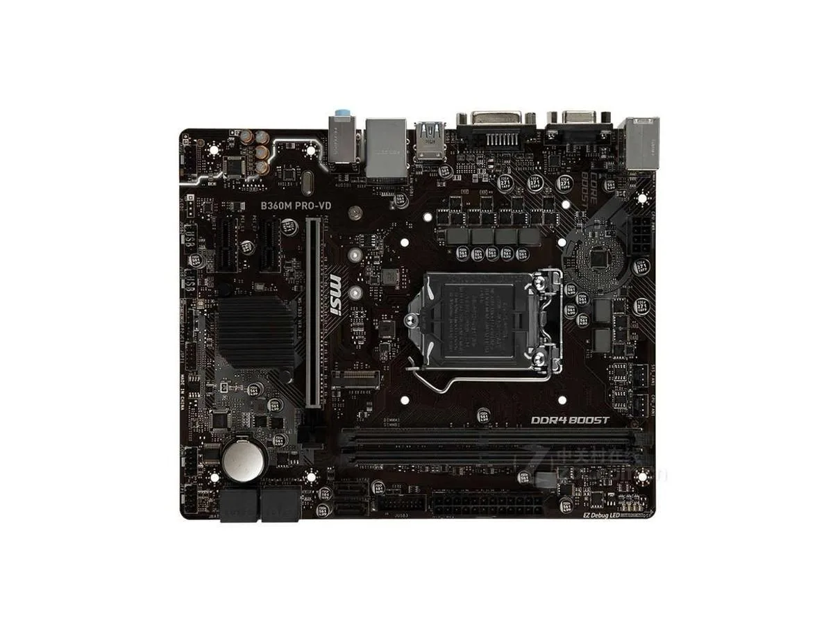 Green Micro ATX board with black sockets and silver heatsinks