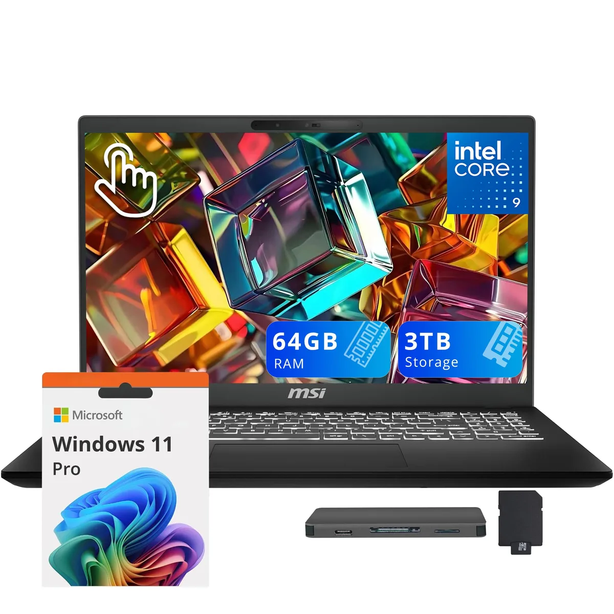 MSI MSI Modern 15 business laptop Core 9 270H 64GB 2TB SSD 1TB dock 15.6 FHD touch Win 11 Pro Black — صورة المنتج