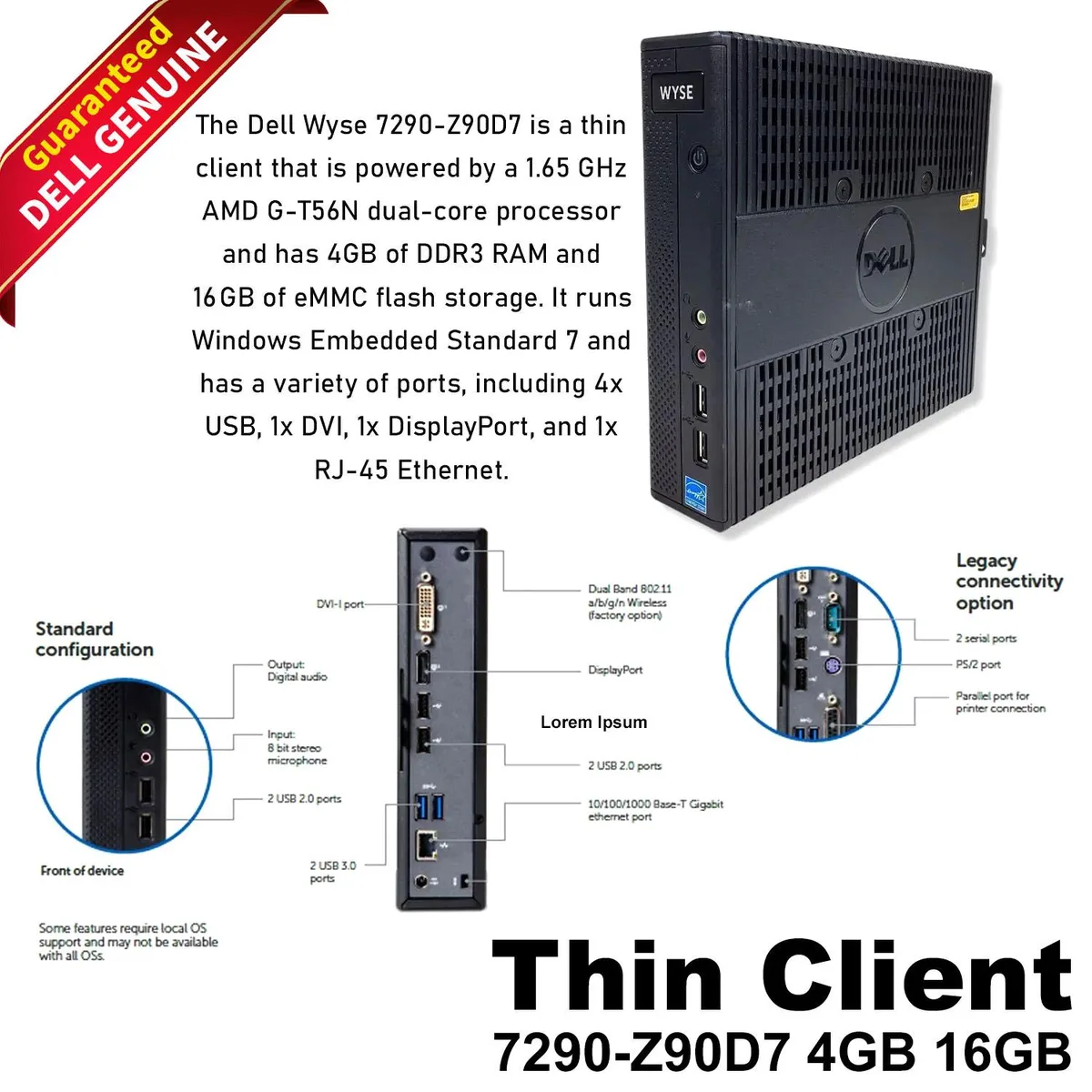 DELL DELL Wyse Z90D7 7290 AMD G-T56N 1.65GHz 4GB 16GB SSD AI edge system — product photo