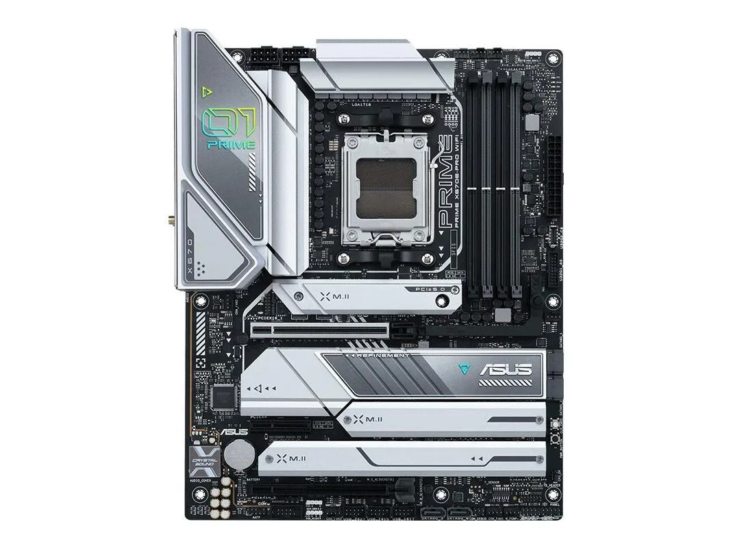 ATX motherboard with AM5 socket, X670 chipset, DDR5 slots and Wi-Fi antenna