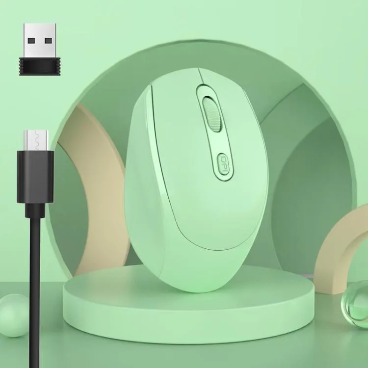 Green wireless gaming mouse, ergonomic ABS shape, rechargeable, 2.4 GHz USB receiver