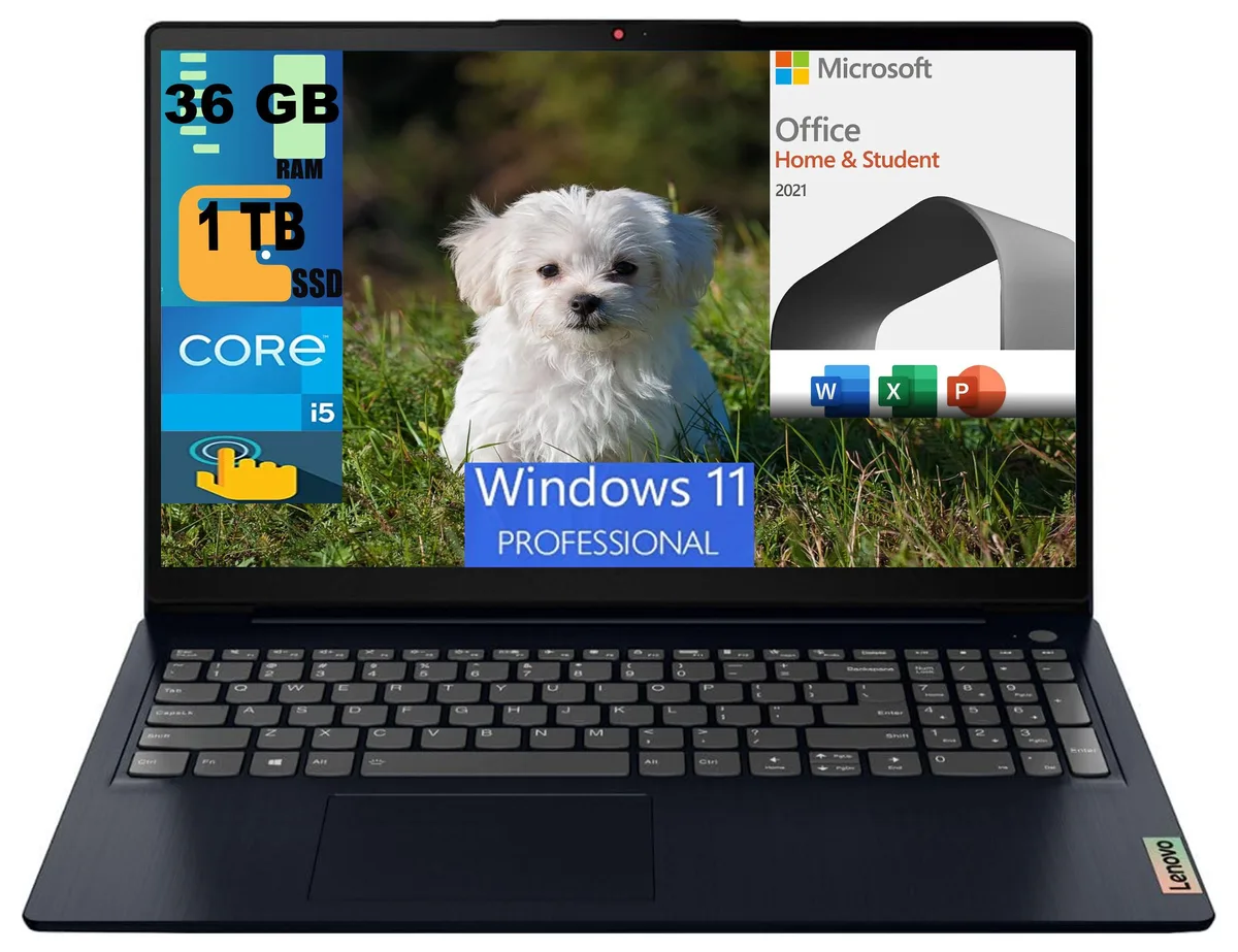 Blue 15.6 inch touchscreen laptop, abyss blue finish, slim profile