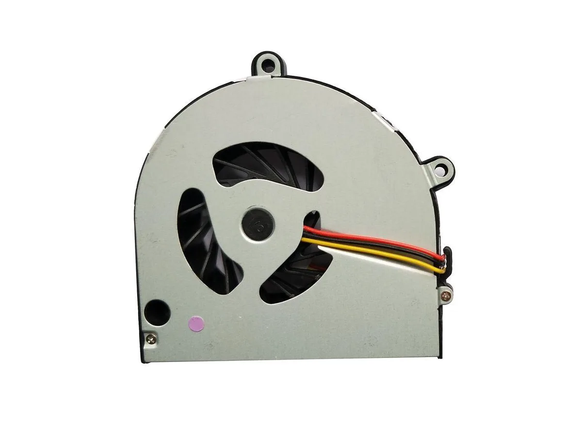 Small black plastic laptop CPU cooling fan with wire grille and cable connector