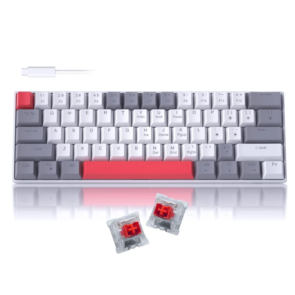 Redragon CStar61 Grey/White Red 60% 61-Key Mechanical Gaming Keyboard — 商品写真