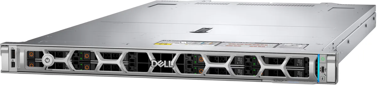 Silver 1U rack server chassis with front drive bays and ventilation grille