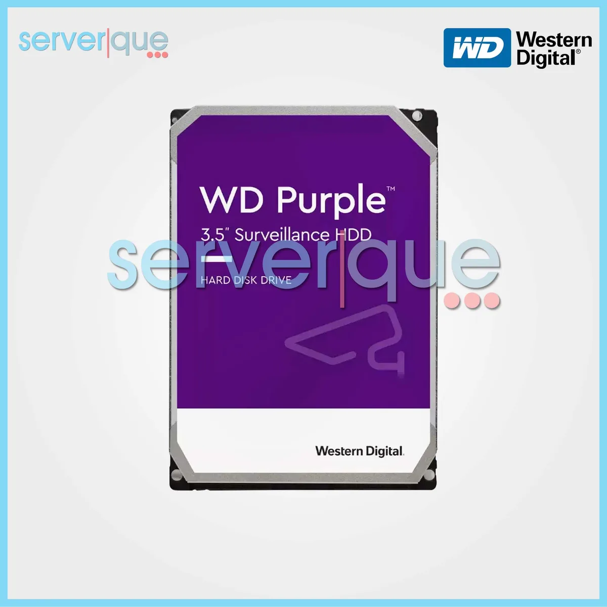 Silver 3.5 inch internal hard drive with purple label