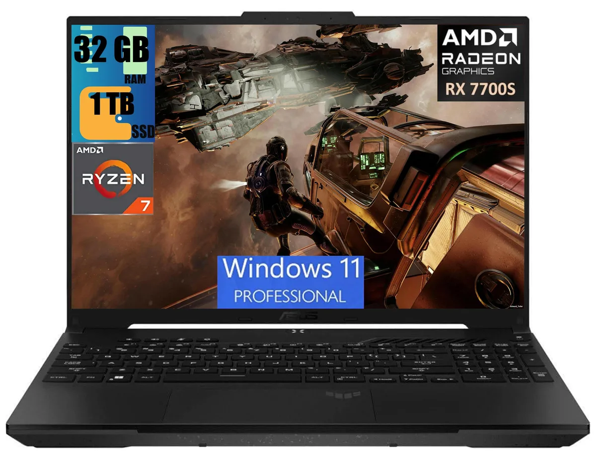 Black 16 inch gaming laptop with matte finish and backlit keyboard