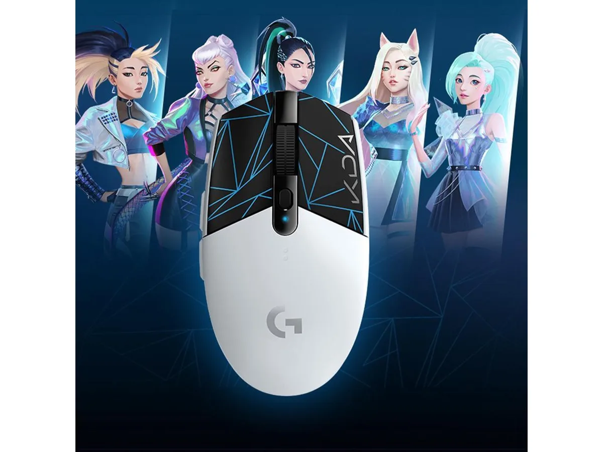 White and black wireless gaming mouse with six buttons and compact symmetrical shape