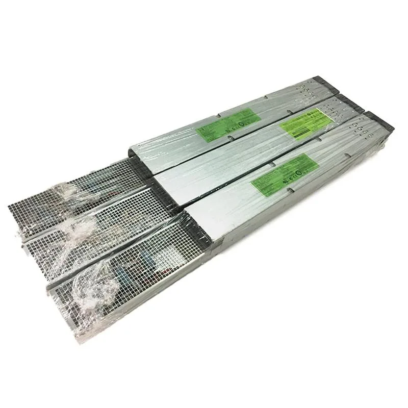 New ATX power supply unit, silver metal casing with fan grille and connector socket