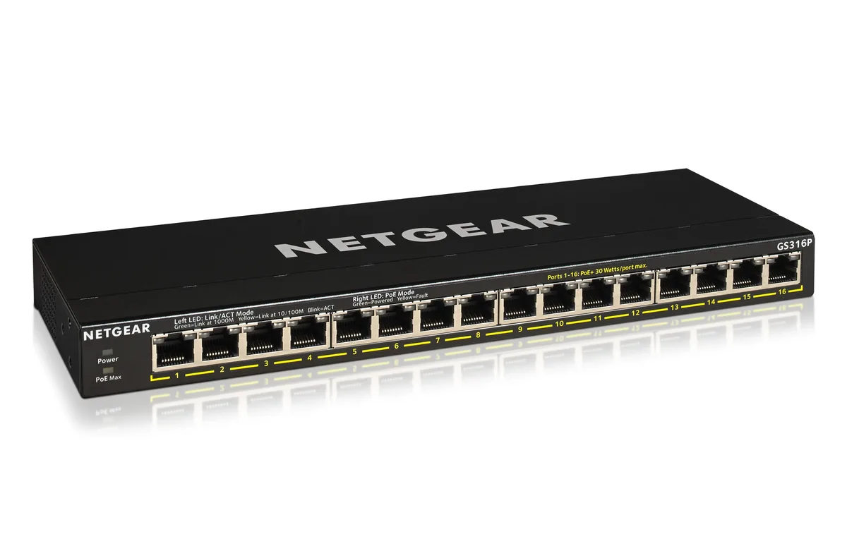 Netgear Inc. Netgear Inc. GS316P-100NAS 16-port Gigabit PoE+ network switch (115W) — 商品照片