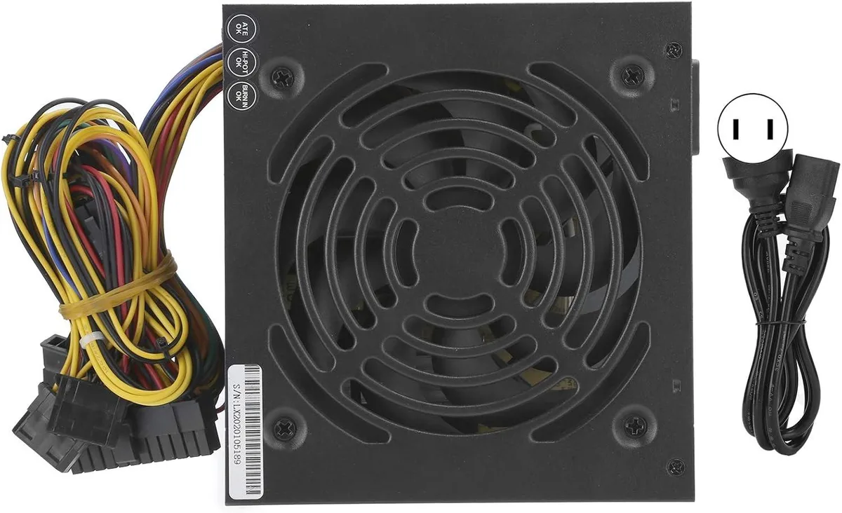 Silver ATX power supply unit with 12cm fan and 1.1m power cord