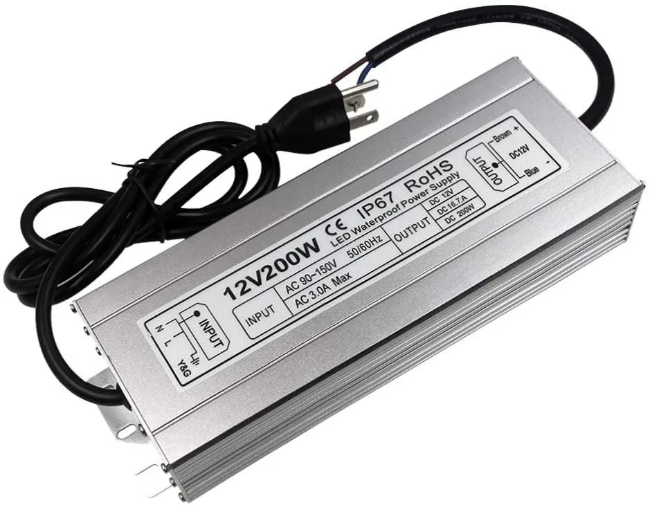 Rectangular metal power supply, grey finish, IP67 rated, 6.85 by 1.98 by .43 inches